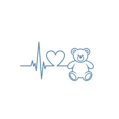 Teddy bear heartbeat line art illustration design.