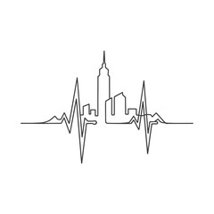 City Skyline Heartbeat Line Art Illustration.