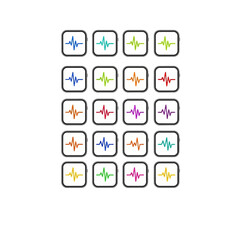 Colorful Heartbeat Icons in Rounded Square Frames.