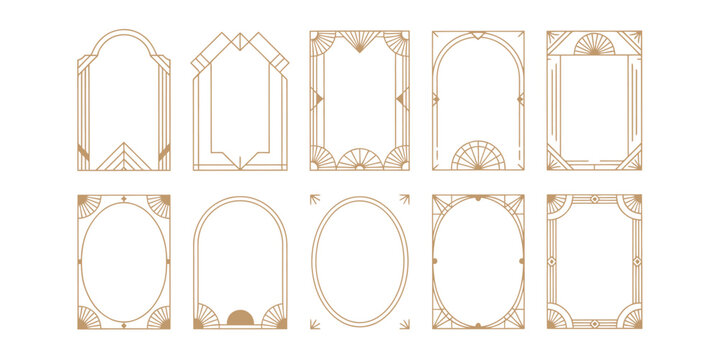 Elegant Art Deco frame collection featuring luxurious gold borders, geometric vintage designs, and refined decorative elements ideal for invitations, branding, packaging, and sophisticated creative pr