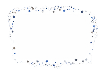 hyper-photorealistic shot of sharp-edged, blue and warm grey metallic star confetti falling, creating a dense border on transparent. elegant minimalist graphic design concept