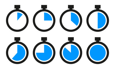 Timers icon set. Countdown clock symbol. Time measurement Vector. Alarm watch illustration.