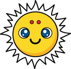 Cartoon sun vector illustration, smiling sun face, cheerful sunshine clipart, happy sun character, kids educational design, bright summer icon, playful artwork