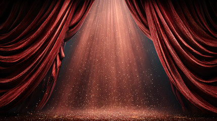 Red stage curtain with sparkles and empty copyspace for banner or backdrop
