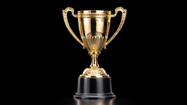 A shiny gold trophy stands on a sleek black base adorned with intricate details. It symbolizes success and excellence in various competitions and events showcasing the spirit of achievement.