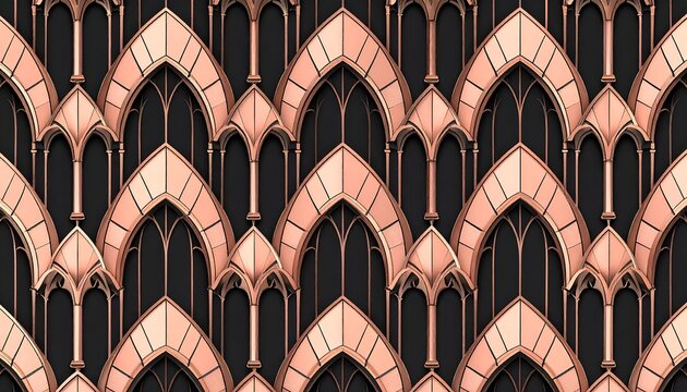 Fototapeta Luxurious Metallic Rose Gold Gothic Arch Seamless Pattern Background