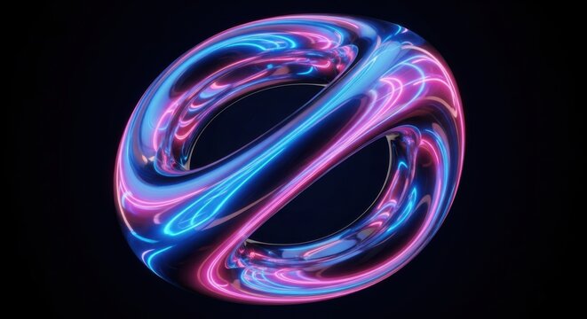 Neon illuminated abstract futuristic shape with vibrant light trails
