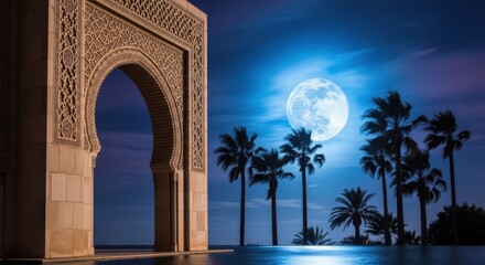 Fototapeta premium Ornate archway moonlight tropical night scene
