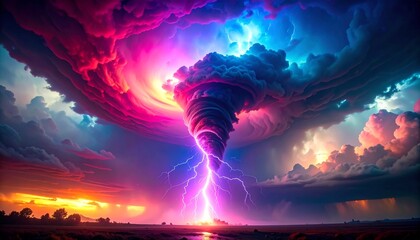 カラフルな稲妻・雷・竜巻. AI generated.
