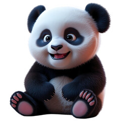 Adorable 3D Cartoon Baby Panda Character Sitting and Smiling Happily