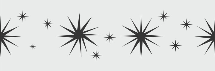 Star sparkle icon set featuring large starbursts, small sparkling twinkles, and glowing decorative star shapes, presented in minimal geometric vector style ideal for digital design, illustration, and 