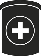 Obraz premium Black and white icon of a medicine bottle with a white cross symbol
