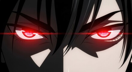 Dark anime character with intense red glowing eyes