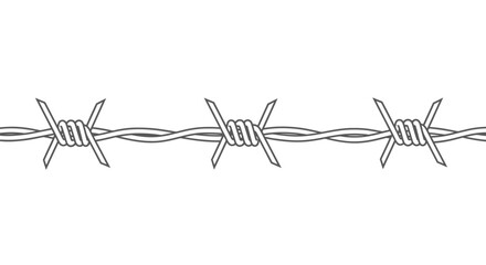 A close-up, detailed view of a section of barbed wire against a plain white background.
