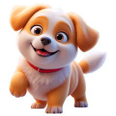 Chubby 3D Cartoon Puppy Dog Character with Red Collar and Big Smile