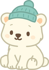 민트 모자 쓴 귀여운 곰 캐릭터 일러스트