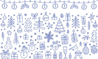 Christmas Holiday Doodles, Festive Hand-Drawn Holiday Icons, Christmas Celebration Doodles