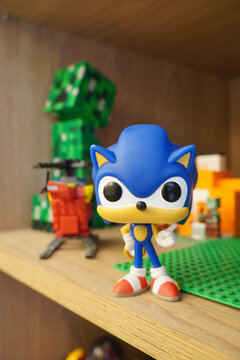 Sonic the Hedgehog Funko Pop figure with Minecraft and Lego toys in the background