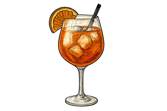 Refreshing orange cocktail in a stemmed glass with ice and citrus garnish