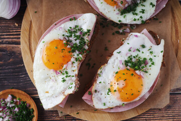 The Strammer Max sandwich, traditional dish in Germany Berlin and Saxon region