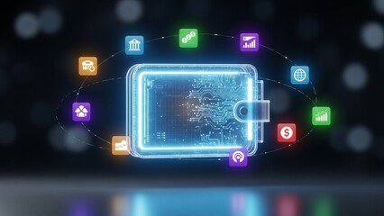 Fototapeta premium Idea for a fintech digital wallet with neon components