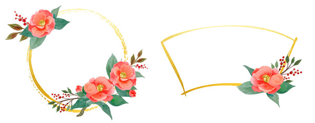 水彩の椿 金フレーム/Camellia Gold frame