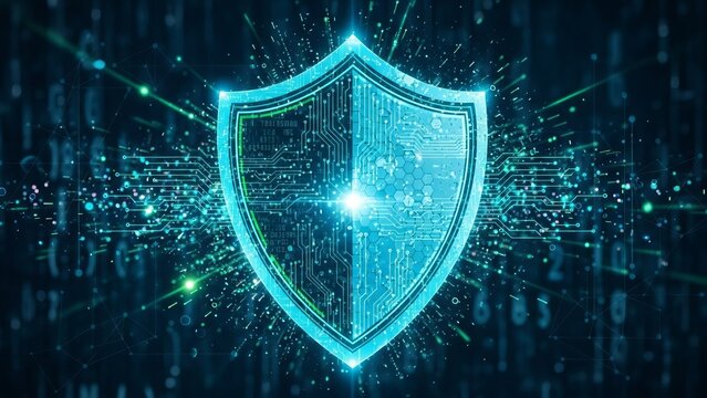Cyber security protection concept with digital shield