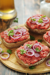 Traditional German sandwiches with minced meat Mettbroetchen