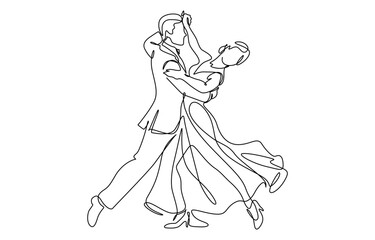 Single one line drawing happy cute married man and woman dancing on the floor at party park love concept. Isolated on transparent background