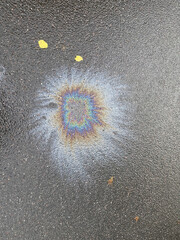Closeup Stains of gasoline on asphalt