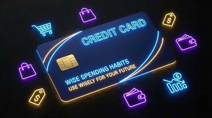Credit card concept, focusing on wise spending habits and avoiding future financial problems. Suitable for marketing or business purposes