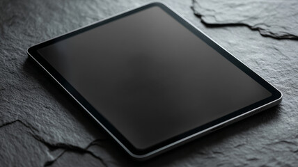 Modern tablet on textured black slate background.