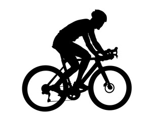 Silhouette of a cyclist riding a road bicycle in an aerodynamic racing position, representing speed and endurance sports