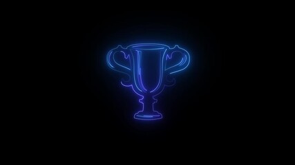 Glowing neon blue trophy outline against a dark background symbolizing achievement success and victory in a digital futuristic style