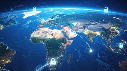 Global Network Security: Earth with Padlocks and Connections - Powered by Adobe