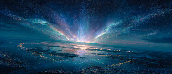 Night sky galaxy stars universe cosmic light cityscape horizon scenic background view