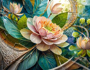 Colorful paper flowers and leaves arranged in a vibrant composition. Generative AI.