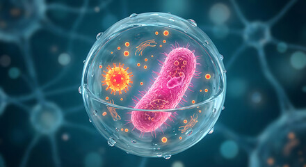 Microscopic view of bacteria cells in transparent environment