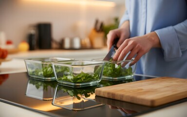 Preparing fresh salad in a modern kitchen, enjoy vibrant healthy greens as part of a mindful wellness routine, create healthy recipes, and embrace natural living