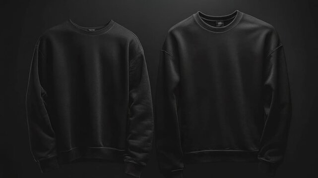 Video Two black sweatshirts placed on a black surface, perfect for minimalist designs and simple compositions