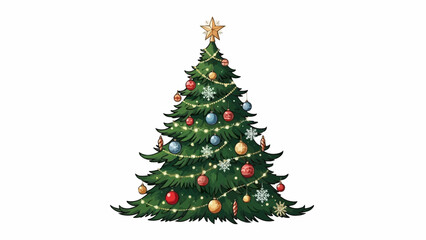 Fototapeta premium Illustration of a decorated christmas tree with ornaments and a star on top for the holiday season