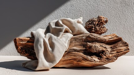 Rustic Natural Still Life Composition: Interwoven Light and Shadow with Aged Wood and Coarse Linen, Timeless Decorative Background for Home Design, Commercial Posters, and Cultural Promotion