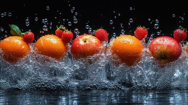 Fresh fruit in water splashes