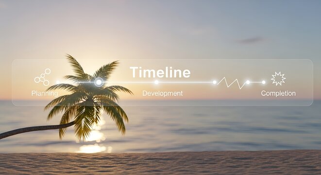 Project timeline visualization with a tropical vacation vibe for success and relaxation