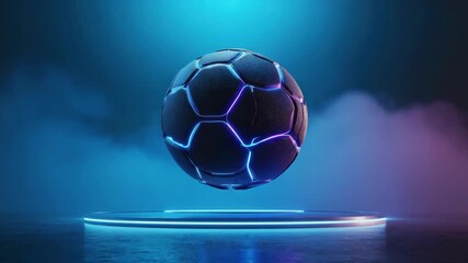 Futuristic Glowing Blue Sports Ball with Neon Contour Lines 4K - Powered by Adobe