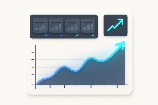 Futuristic analytics dashboard showcasing dynamic upward trend in business growth utilizing advanced data visualization techniques for effective decision making and strategic planning
