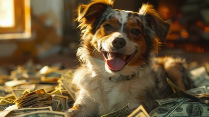 Video A canine relaxes on a heap of cash, showcasing its love for comfort and wealth