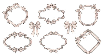 Elegant Ribbon Bow Frame Vector Set for Decorative Designs and Festive Invitations, Stationery