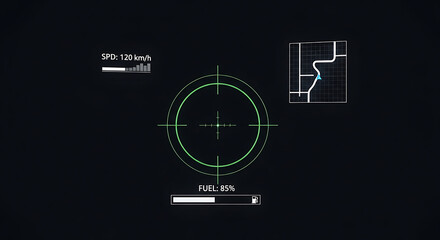 Futuristic hud design interface display speed fuel map navigation target indicator vehicle technology