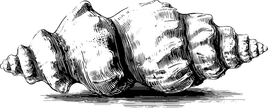 Detailed engraving of a radial spiraling shell for nautical themes